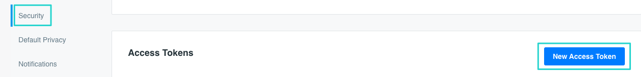DockerHub - Account page with the "Security" tab active and a rectangle highlighting the "New Access Token" button in the UI