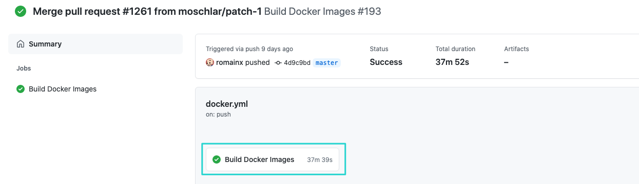 GitHub Actions page showing the "Build Docker Images" workflow
